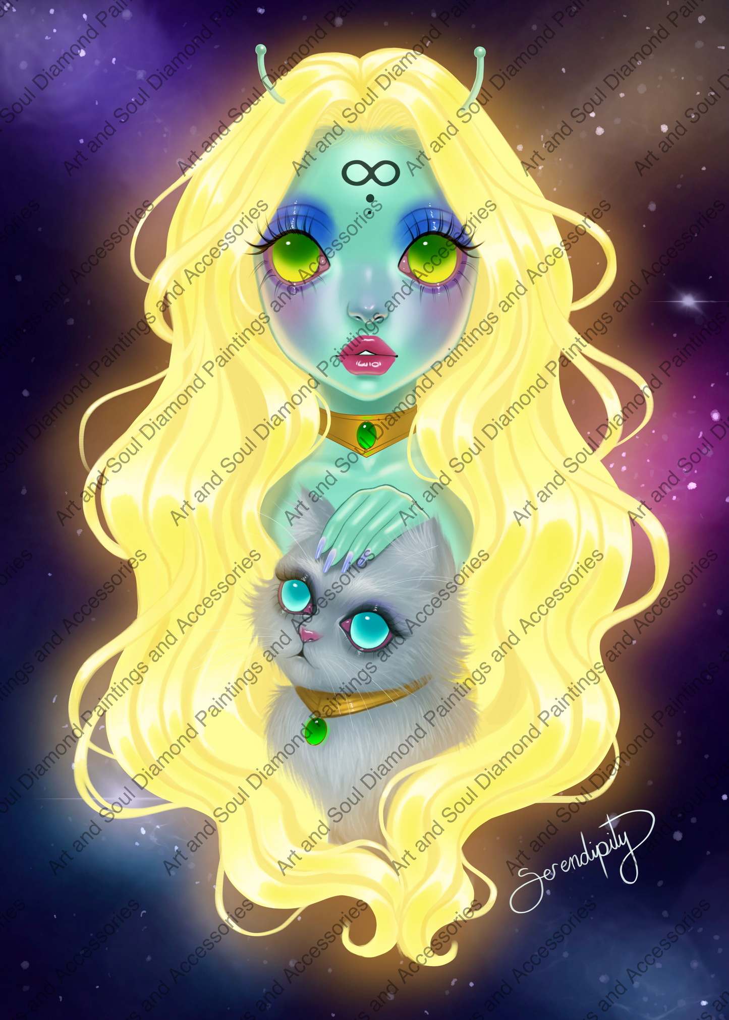 Galactic Alien Cat Goddess by Serendipity the Artist