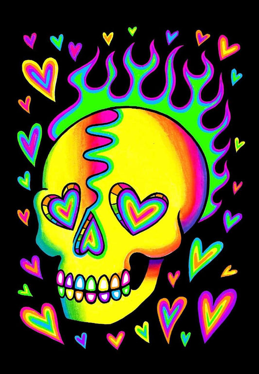Neon Heart Skull by Carissa Rose Art
