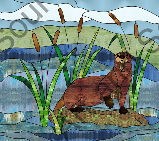 Lake Otter Stained Glass by Copper Capricorn Glass