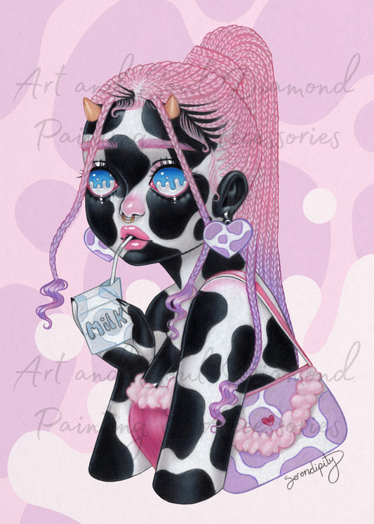 Cow Print Milk Girl by Serendipity the Artist