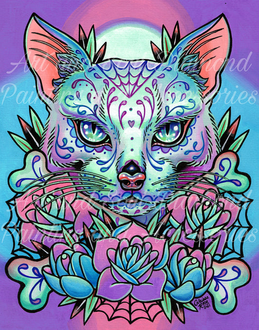 Sugar Skull Cat by Carissa Rose Art