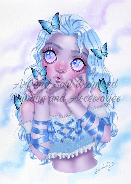 Blue Butterfly Girl by Serendipity the Artist