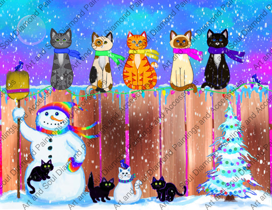 Snow Cats and Snowman by Nick Gustafson